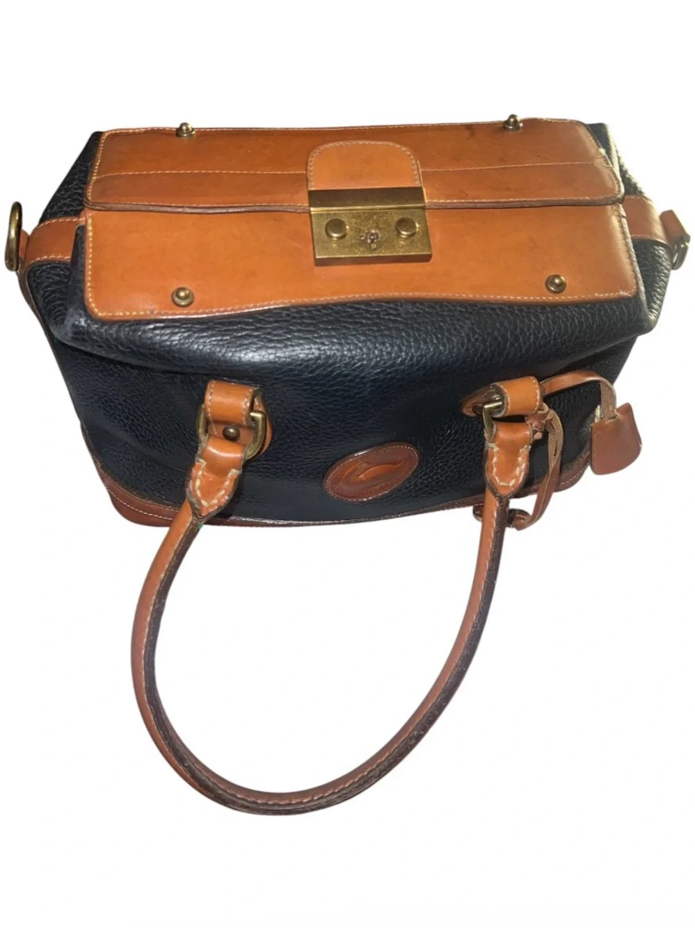 Dooney & Bourke All-Weather Leather Satchel Doctor Bag - Blue/Tan W/ KEY